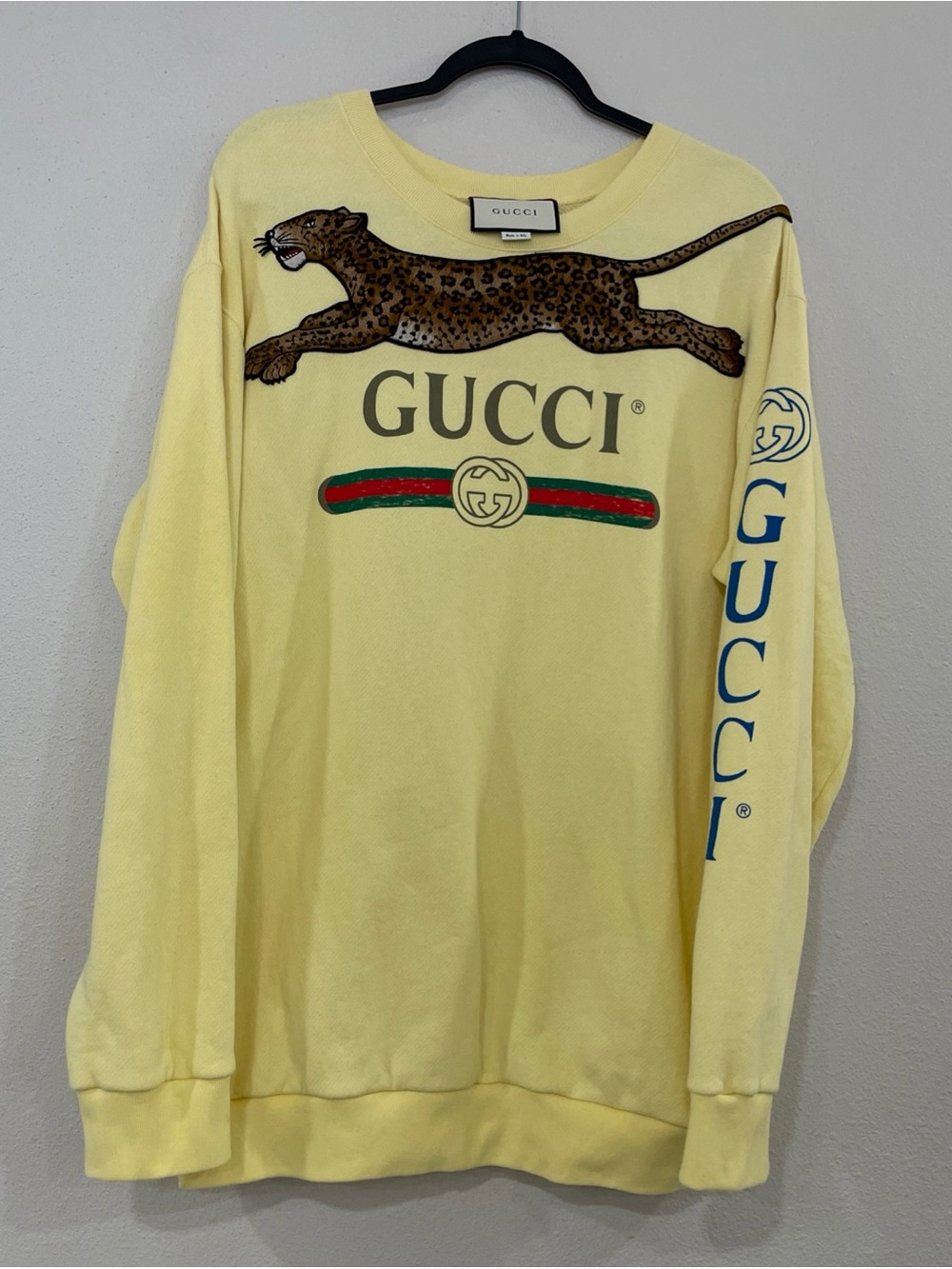 Gucci Yellow Crewneck Sweatshirt with Leaping Jaguar Graphic